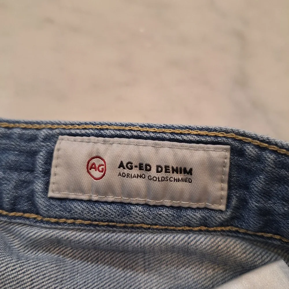AG Adriano Goldschmied Jeans Wom Sz 31R Blue AG-ED Denim Raw‎ Hem Straight Leg